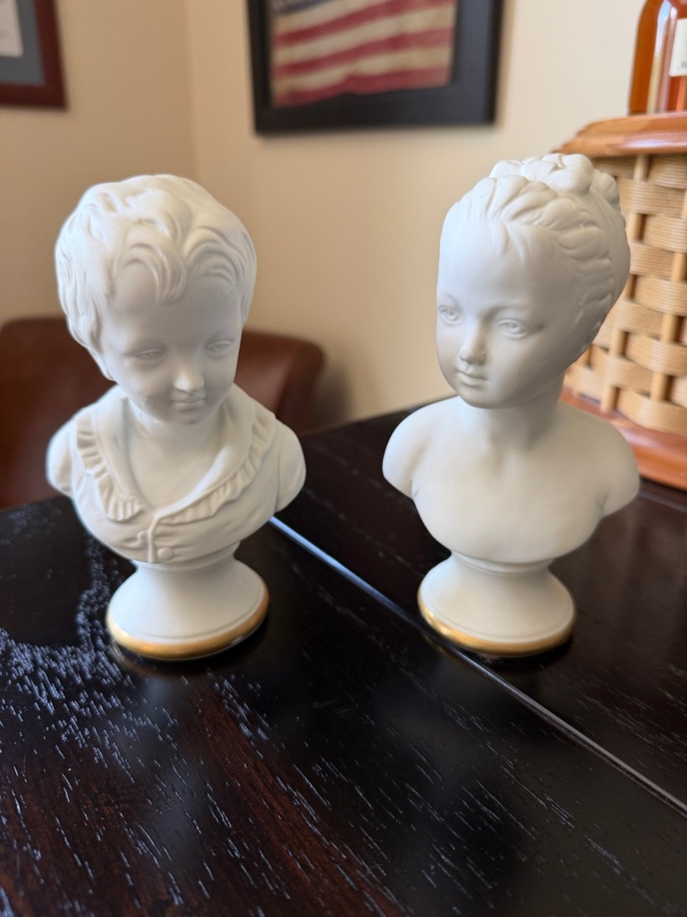 Vintage Lefton Boy and Girl Bust Figurines with Gold Accent - Set of 2